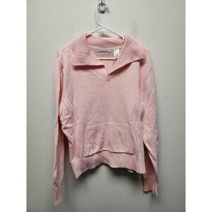 Crazy Horse Liz Claiborne XL Pink 100% Cotton LS Sweater w/Front Pocket Wide